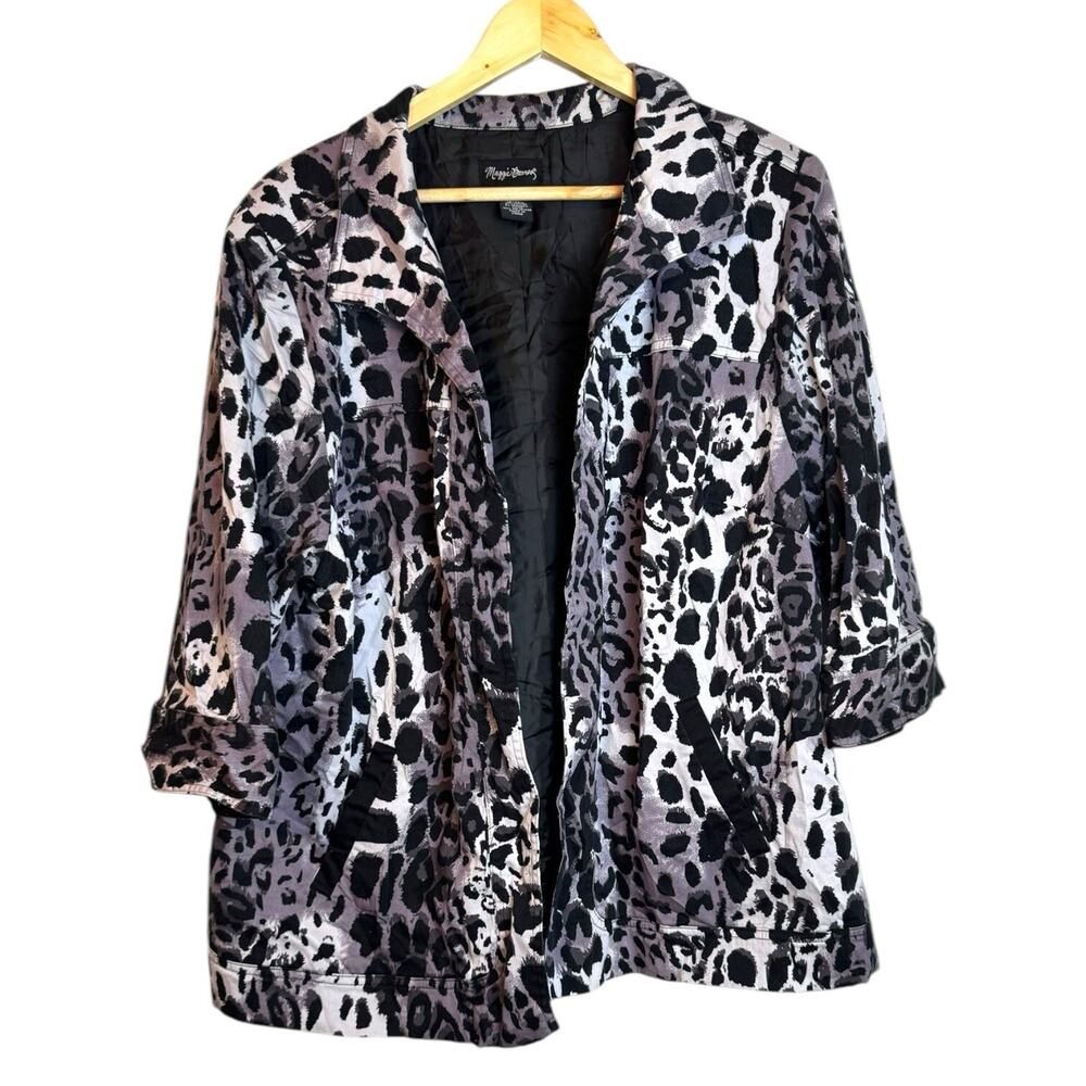 Maggie Barnes Black Gray Animal Leopard Print Jacket 1X - Picture 2 of 9